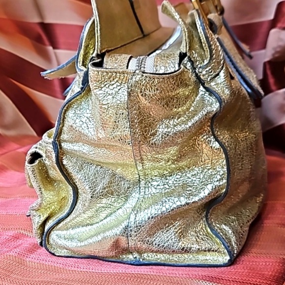 NWT CHLOÉ Elvire Cinkled Gold Leaf Leather Handbag - Picture 5 of 14